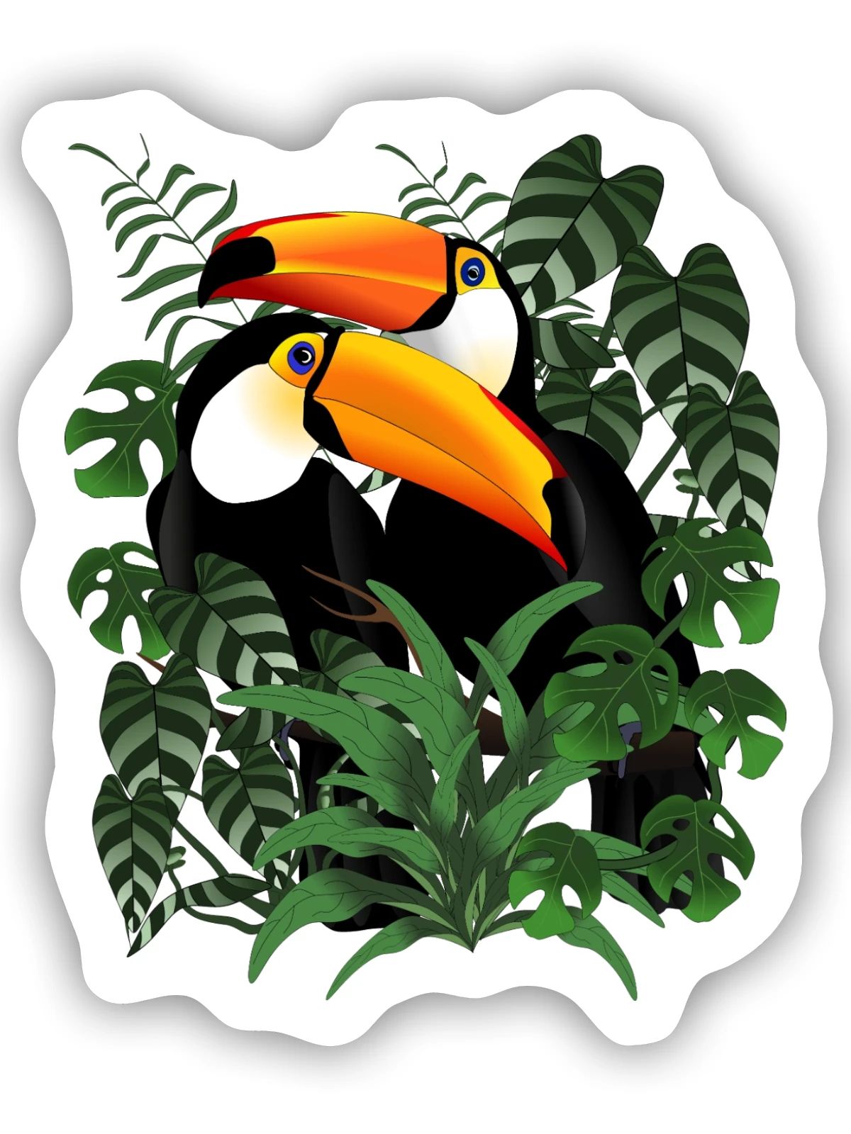 Tukan Paar im Blätterwald - Sticker Größe S (10 x 10 cm) - Mattweiß - Vorne