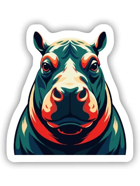 Hippo Cartoon Character Colorful Pet Animal - Sticker size S (10 x 10 cm) - white matte - Front