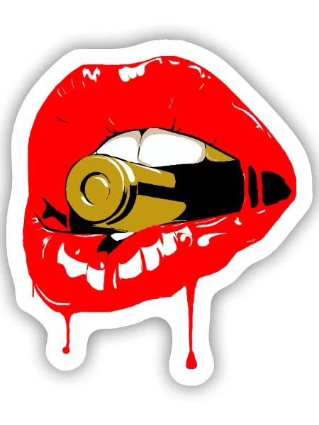 Red Lips Bite Bullet Pop Art - Sticker Größe S (10 x 10 cm) - Mattweiß - Vorne
