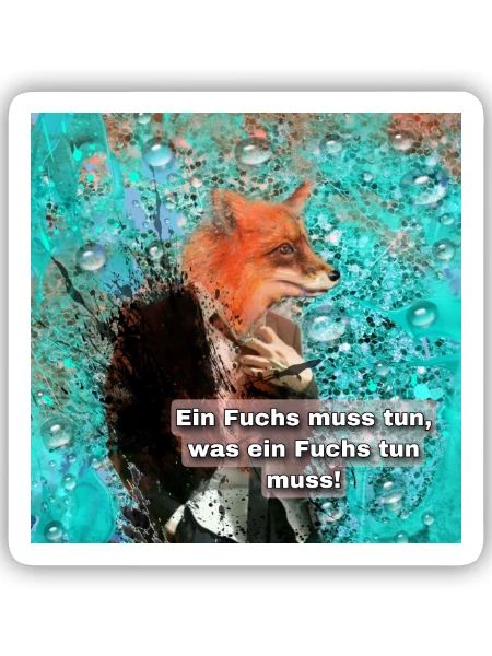Fuchs im Splatter-Look: Tierwitz - Sticker Größe S (10 x 10 cm) - Mattweiß - Vorne