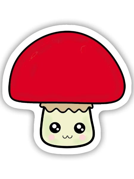 Champignon Kawaii Kawaii Chibi Nourriture Kawaii - Sticker taille S (10 x 10 cm) - blanc mat - Devant