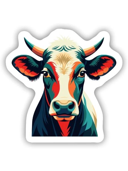 Kuh Cartoon Figur Buntes Haustier Tier - Sticker Größe S (10 x 10 cm) - Mattweiß - Vorne