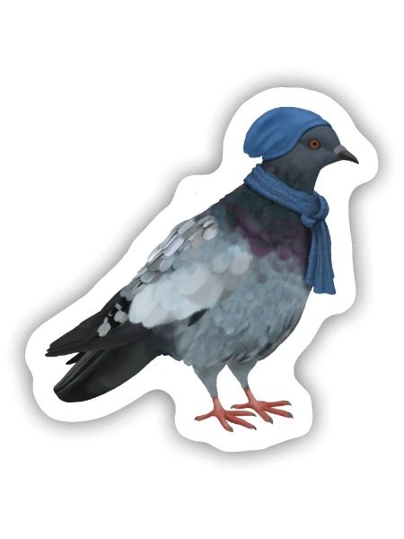 Taube mit Mütze und Schal - Wintertaube - Sticker Größe S (10 x 10 cm) - Mattweiß - Vorne