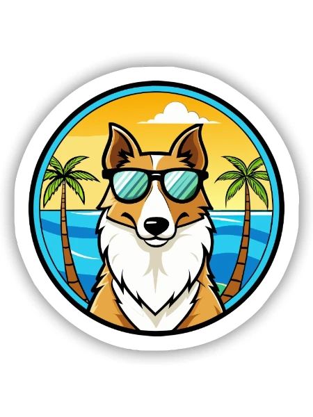 Smooth Collie Hunderasse Cartoon Sonnenbrille Strand - Sticker Größe S (10 x 10 cm) - Mattweiß - Vorne