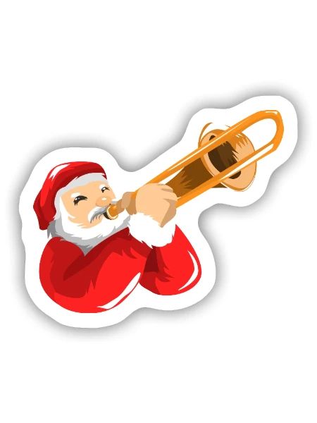 Schwungvoller Posaunist Weihnachtsmann - Sticker Größe S (10 x 10 cm) - Mattweiß - Vorne