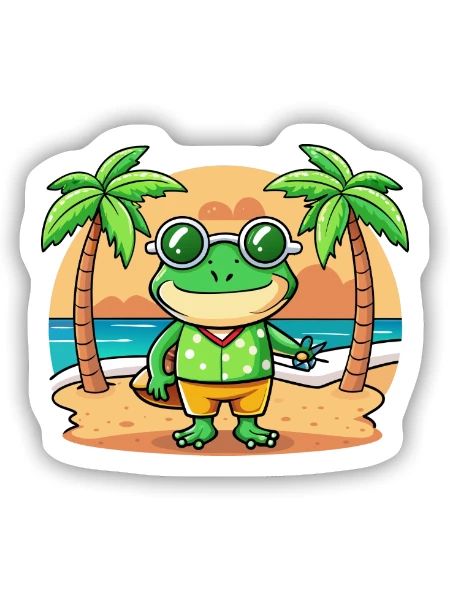 Frog Funny Cartoon Summer Beach Sunglasses - Sticker size S (10 x 10 cm) - white matte - Front