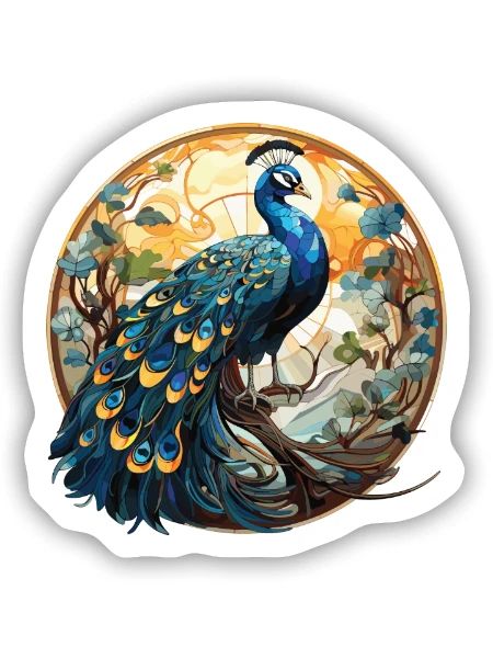 Pfauenbunte Aquarell-Tierillustration - Sticker Größe S (10 x 10 cm) - Mattweiß - Vorne