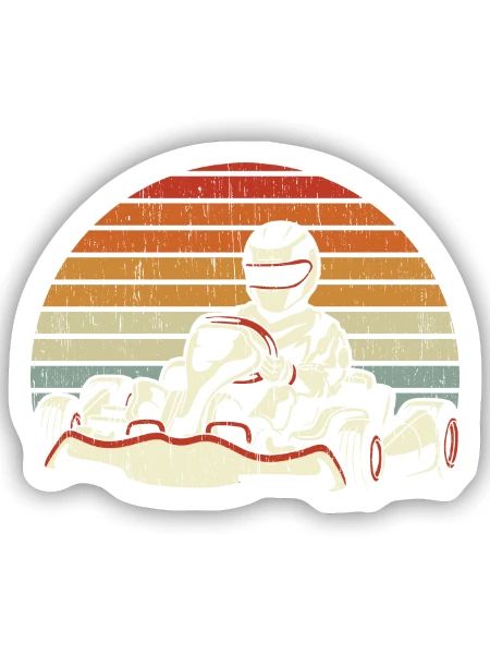 GoKart Vintage Rennbahn Go Kart - Sticker Größe S (10 x 10 cm) - Mattweiß - Vorne