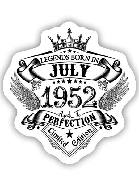 1952 Juli 1952 Geburtstag Juli 1952 - Sticker Größe S (10 x 10 cm) - Mattweiß - Vorne
