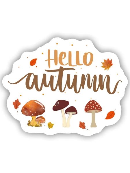 Hello Autumn Pilze - Sticker Größe S (10 x 10 cm) - Mattweiß - Vorne