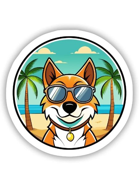 Russischer Harlekin Hund Rasse Cartoon Strand - Sticker Größe S (10 x 10 cm) - Mattweiß - Vorne