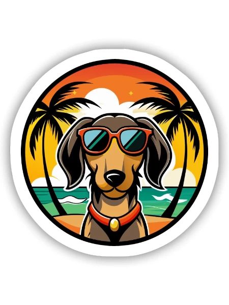 Teckel de Westphalie Race De Chien Dessin Animé Plage - Sticker taille S (10 x 10 cm) - blanc mat - Devant