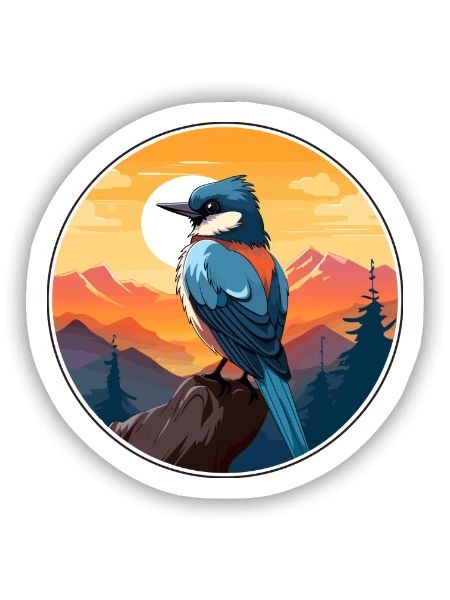 Jay Vogel Buntes Aquarell Cartoon Kawaii Tier - Sticker Größe S (10 x 10 cm) - Mattweiß - Vorne