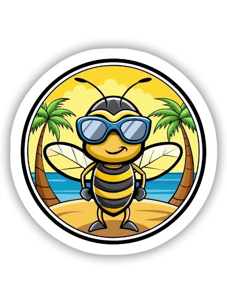 Biene Lustige Cartoon Sommer Strand Sonnenbrille Aufkleber - Sticker Größe S (10 x 10 cm) - Mattweiß - Vorne