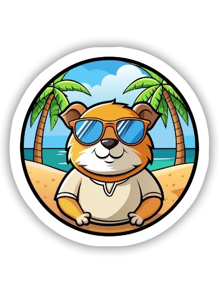 Cochon d’Inde Drôle Dessin Animé Plage Été Lunettes de soleil - Sticker taille S (10 x 10 cm) - blanc mat - Devant