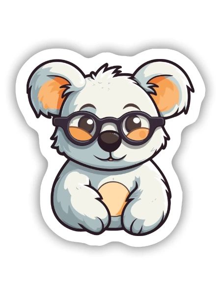 Koala trägt Brille Karikatur Kawaii Illustration - Sticker Größe S (10 x 10 cm) - Mattweiß - Vorne