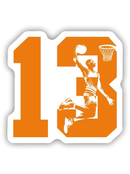 NUMMER 13 BASKETBALL 13. GEBURTSTAG - Sticker Größe S (10 x 10 cm) - Mattweiß - Vorne