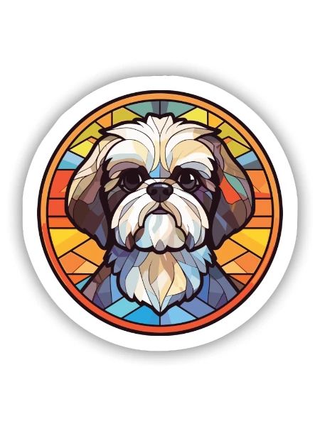 Shih Tzu Schoßhund Rasse Aquarell Illustration - Sticker Größe S (10 x 10 cm) - Mattweiß - Vorne