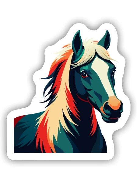 Pony Cartoon Figur Buntes Haustier Tier - Sticker Größe S (10 x 10 cm) - Mattweiß - Vorne