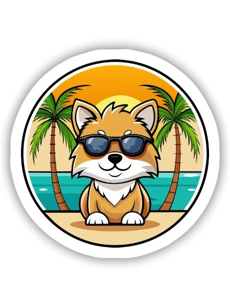Spielzeug Deutscher Spitz Hund Rasse Cartoon Sonnenbrille Strand - Sticker Größe S (10 x 10 cm) - Mattweiß - Vorne