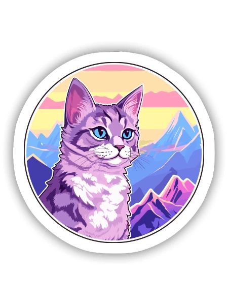 Europäische Kurzhaar Katze bunte Karikatur Aquarell - Sticker Größe S (10 x 10 cm) - Mattweiß - Vorne