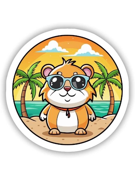 Cochon d’Inde Drôle Dessin Animé Plage Été Lunettes de soleil - Sticker taille S (10 x 10 cm) - blanc mat - Devant