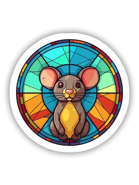 Maus Buntglas Bunte Karikatur Kawaii Tier - Sticker Größe S (10 x 10 cm) - Mattweiß - Vorne