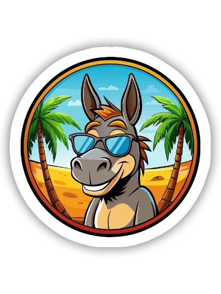 Esel Lustige Cartoon Sommer Strand Sonnenbrille Cool - Sticker Größe S (10 x 10 cm) - Mattweiß - Vorne