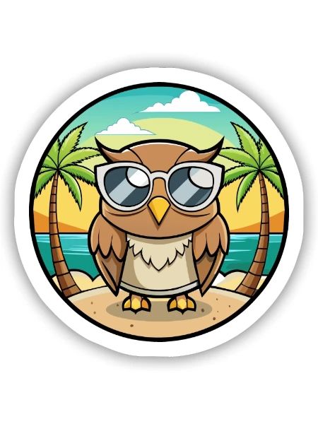 Eule Lustige Cartoon Sommer Strand Sonnenbrille Aufkleber - Sticker Größe S (10 x 10 cm) - Mattweiß - Vorne