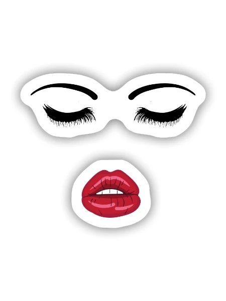 Gesicht mit roten Lippen - Wimpern und Kussmund - Sticker Größe S (10 x 10 cm) - Mattweiß - Vorne