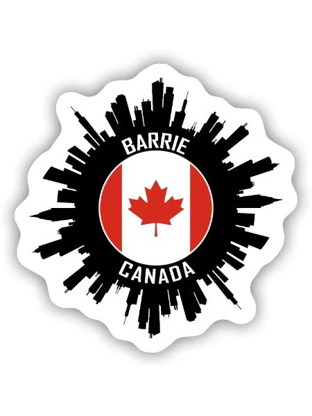 Barrie Skyline Kanada Flagge Reise-Souvenir - Sticker Größe S (10 x 10 cm) - Mattweiß - Vorne