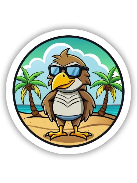 Hawk Lustige Cartoon Sommer Strand Sonnenbrille Aufkleber - Sticker Größe S (10 x 10 cm) - Mattweiß - Vorne