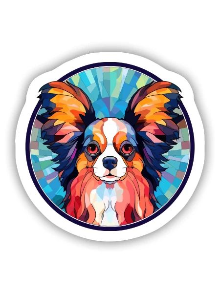 Papillon Hund Buntes Glas Bunte Karikatur Kawaii - Sticker Größe S (10 x 10 cm) - Mattweiß - Vorne