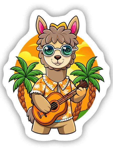 Funny Alpaca Cartoon Summer Beach Sunglasses - Sticker size S (10 x 10 cm) - white matte - Front