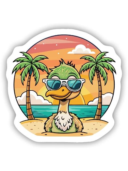 Strauß lustige Cartoon Sommer Strand Sonnenbrille - Sticker Größe S (10 x 10 cm) - Mattweiß - Vorne