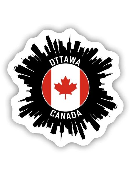 Ottawa Skyline Kanada Flagge Reise Souvenir - Sticker Größe S (10 x 10 cm) - Mattweiß - Vorne