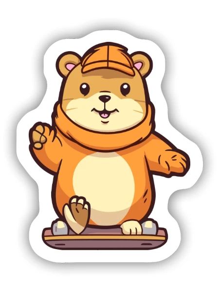 Lustiges Gopher Kawaii Cartoon Haustier spielt Skateboard - Sticker Größe S (10 x 10 cm) - Mattweiß - Vorne