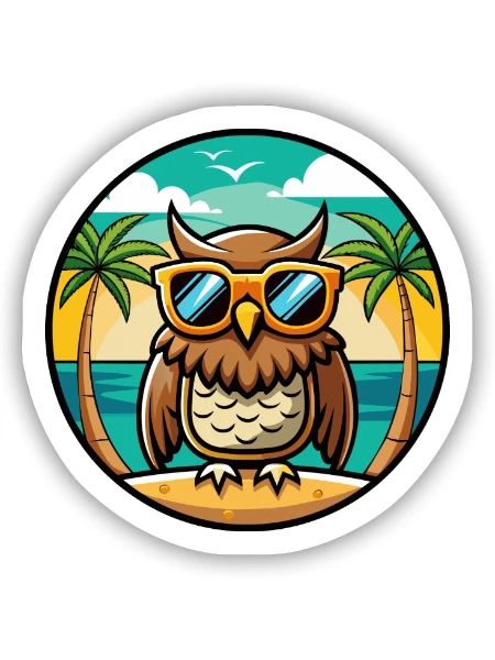Eule Lustige Cartoon Sommer Strand Sonnenbrille Aufkleber - Sticker Größe S (10 x 10 cm) - Mattweiß - Vorne