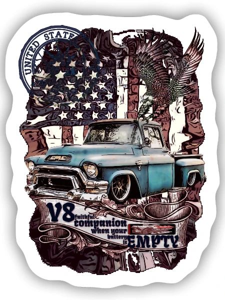 V8 Americana Truck Tattoo - Sticker Größe S (10 x 10 cm) - Mattweiß - Vorne