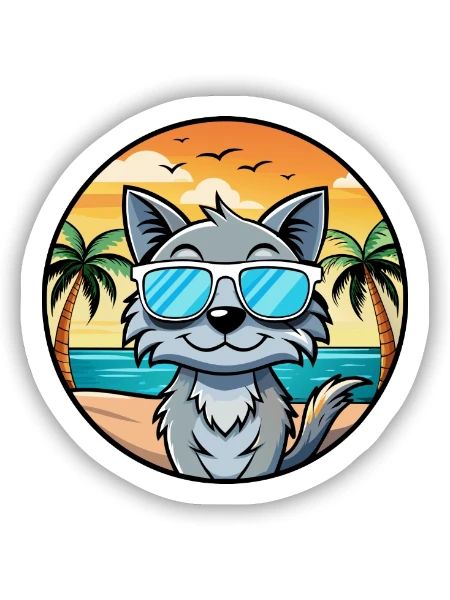 Australische Nebelkatzenrasse Cartoon Sonnenbrille Strand - Sticker Größe S (10 x 10 cm) - Mattweiß - Vorne
