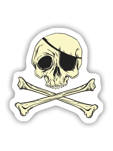 Piratenflagge Piratenschädel Augenklappe - Sticker Größe S (10 x 10 cm) - Mattweiß - Vorne