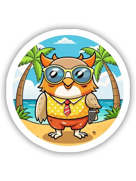 Eule Lustige Cartoon Sommer Strand Sonnenbrille - Sticker Größe S (10 x 10 cm) - Mattweiß - Vorne