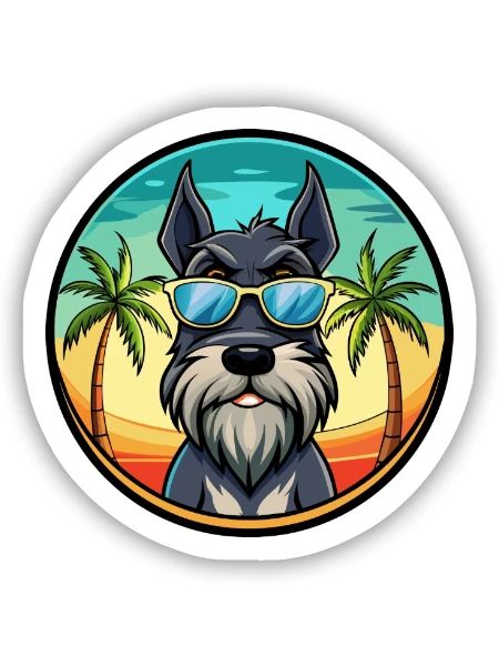 Riesenschnauzer Hunderasse Cartoon Sonnenbrille Strand - Sticker Größe S (10 x 10 cm) - Mattweiß - Vorne