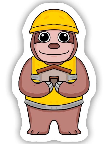 Builder topping sloth house home building gift - Sticker size S (10 x 10 cm) - white matte - Front