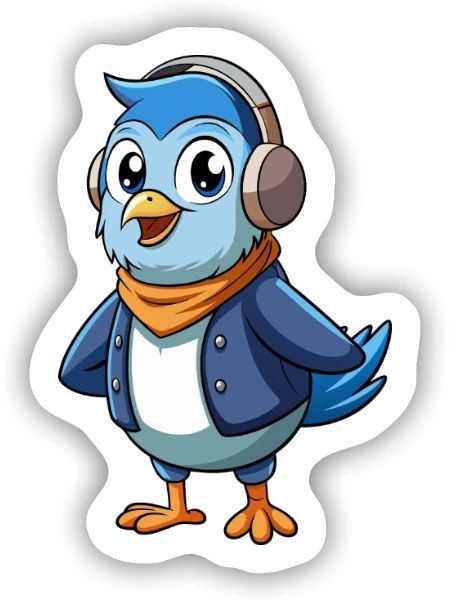 Taube Lustige Zeichentrickfigur Kopfhörer Musik - Sticker Größe S (10 x 10 cm) - Mattweiß - Vorne