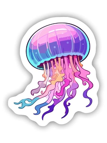 Qualle bunte Aquarell-Karikatur Kawaii Anima - Sticker Größe S (10 x 10 cm) - Mattweiß - Vorne