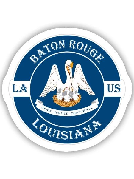 Baton Rouge Louisiana Flagge USA Souvenir Abzeichen - Sticker Größe S (10 x 10 cm) - Mattweiß - Vorne