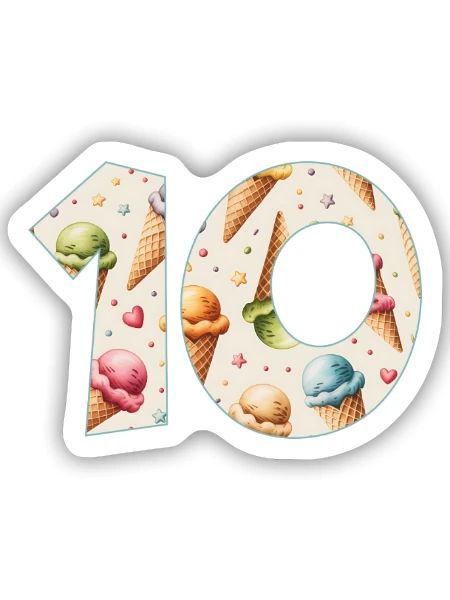 EISCREME NUMMER 10 JAHRE EIS 10. GEBURTSTAG - Sticker Größe S (10 x 10 cm) - Mattweiß - Vorne