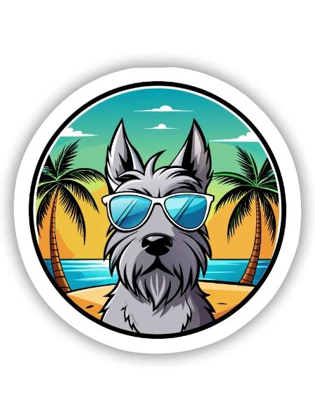 Scottish Terrier Hunderasse Cartoon Sonnenbrille Strand - Sticker Größe S (10 x 10 cm) - Mattweiß - Vorne