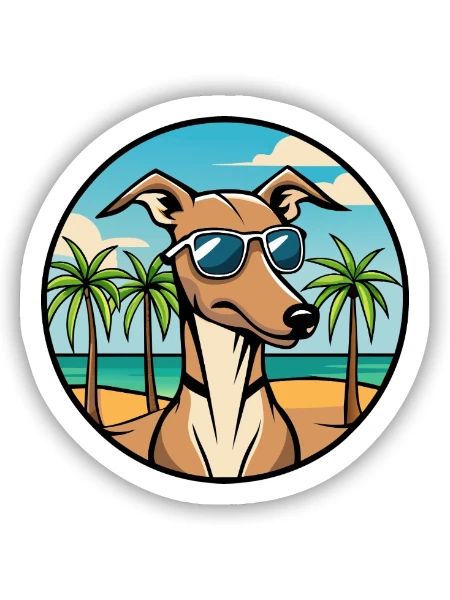 Rampur Greyhound Chien Race Dessin Animé Lunettes De Soleil Plage - Sticker taille S (10 x 10 cm) - blanc mat - Devant